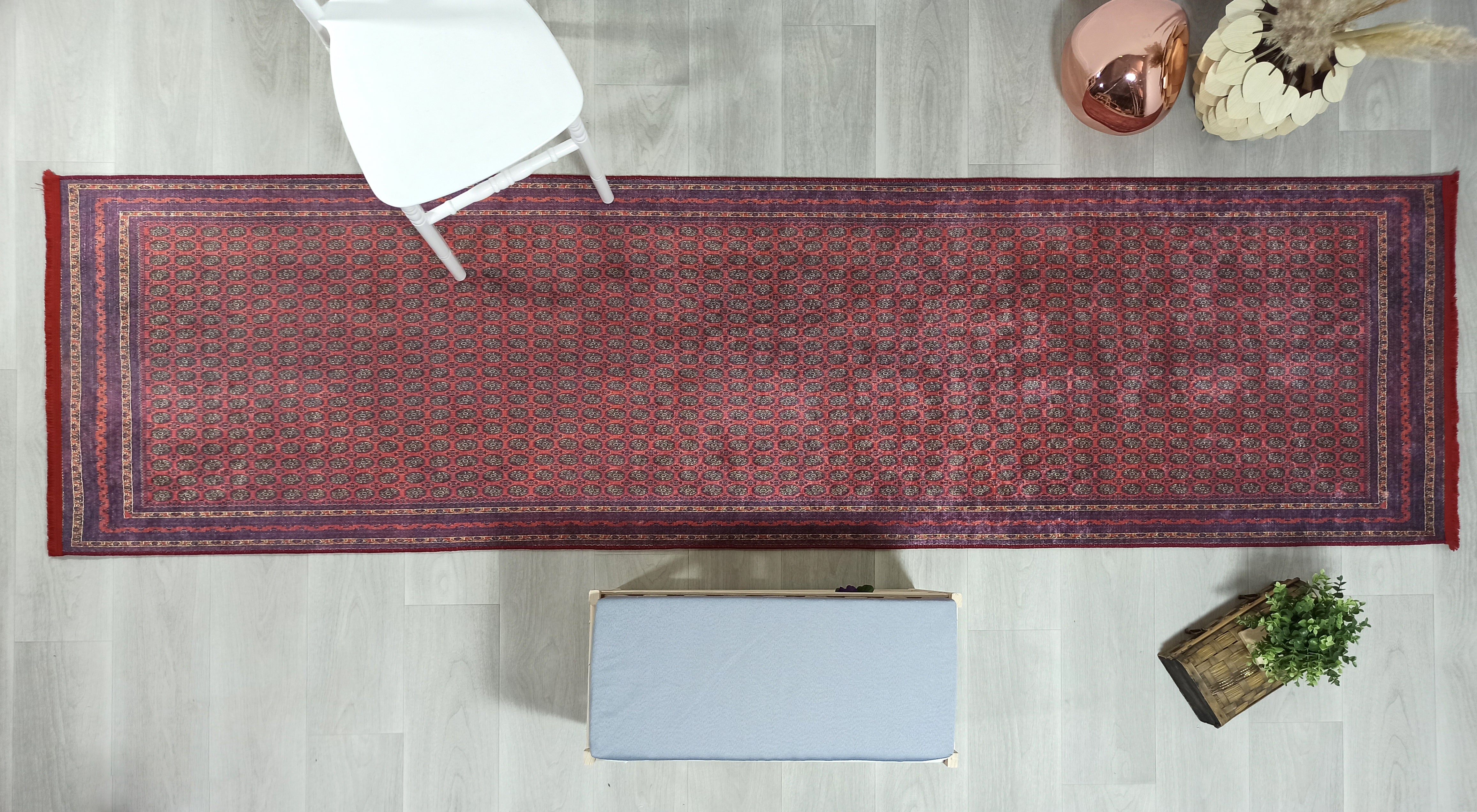 Pale Orange Beige Geometric Patterned Anatolian Kilim Carpet