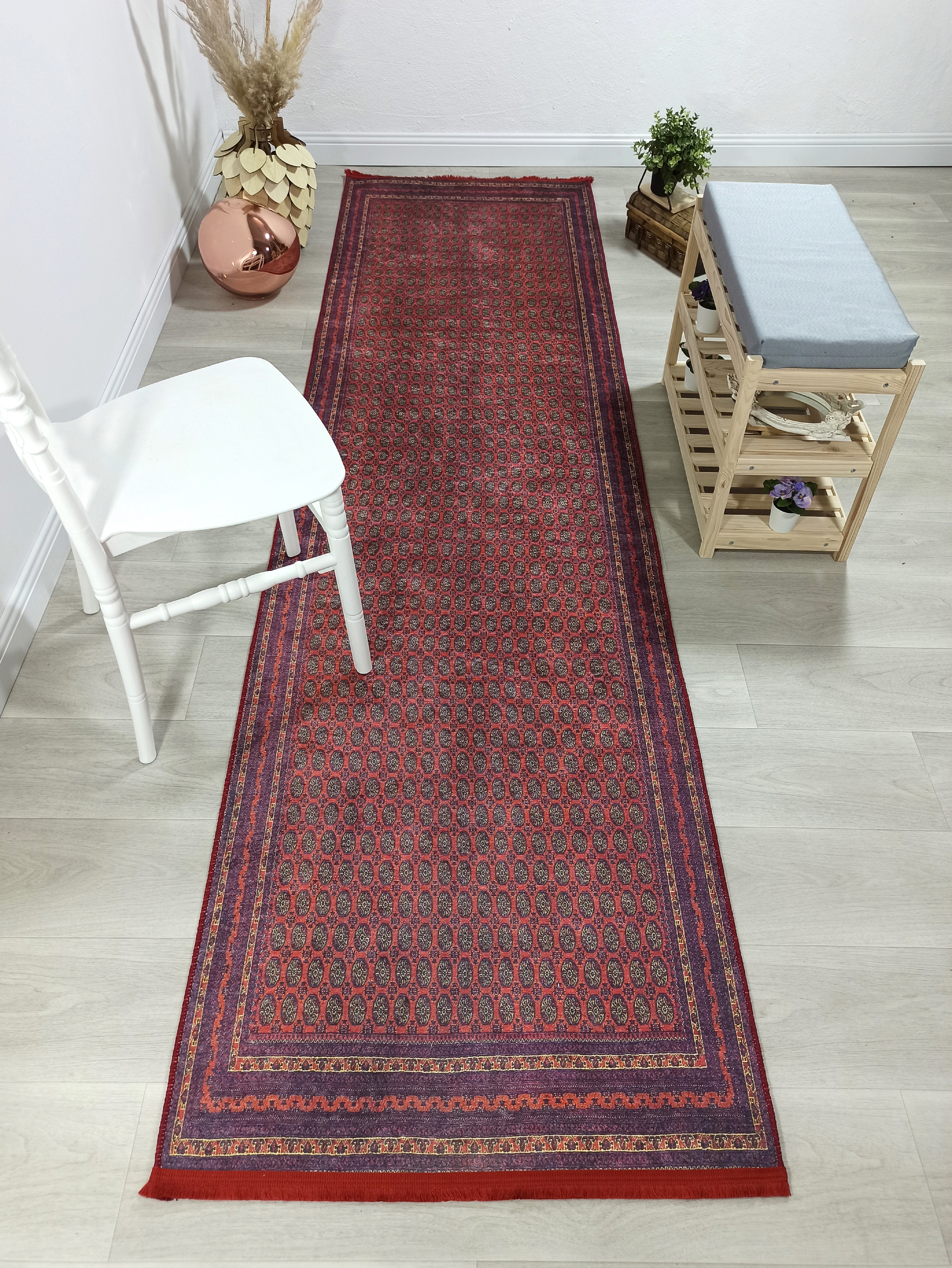 Pale Orange Beige Geometric Patterned Anatolian Kilim Carpet