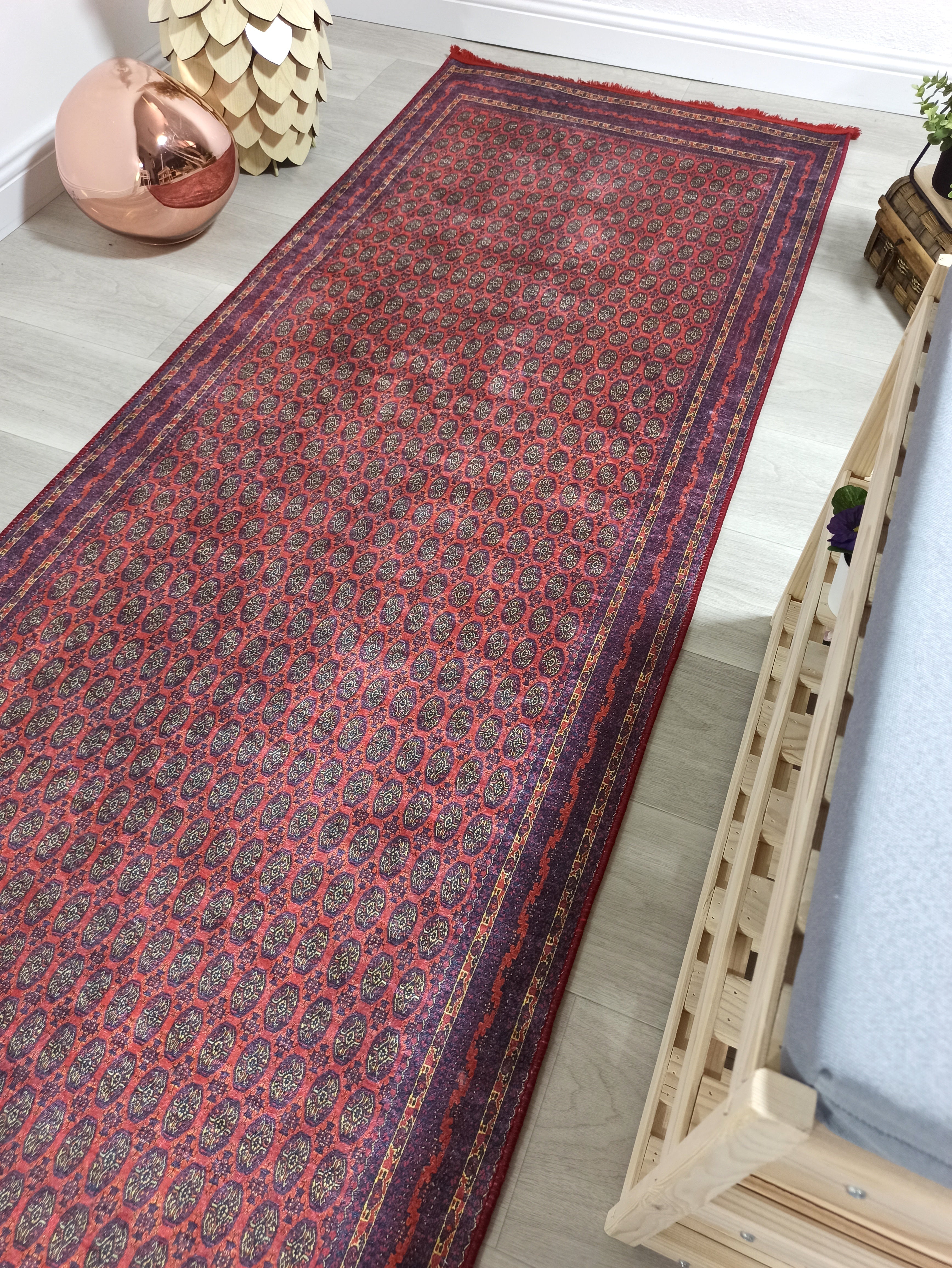 Pale Orange Beige Geometric Patterned Anatolian Kilim Carpet