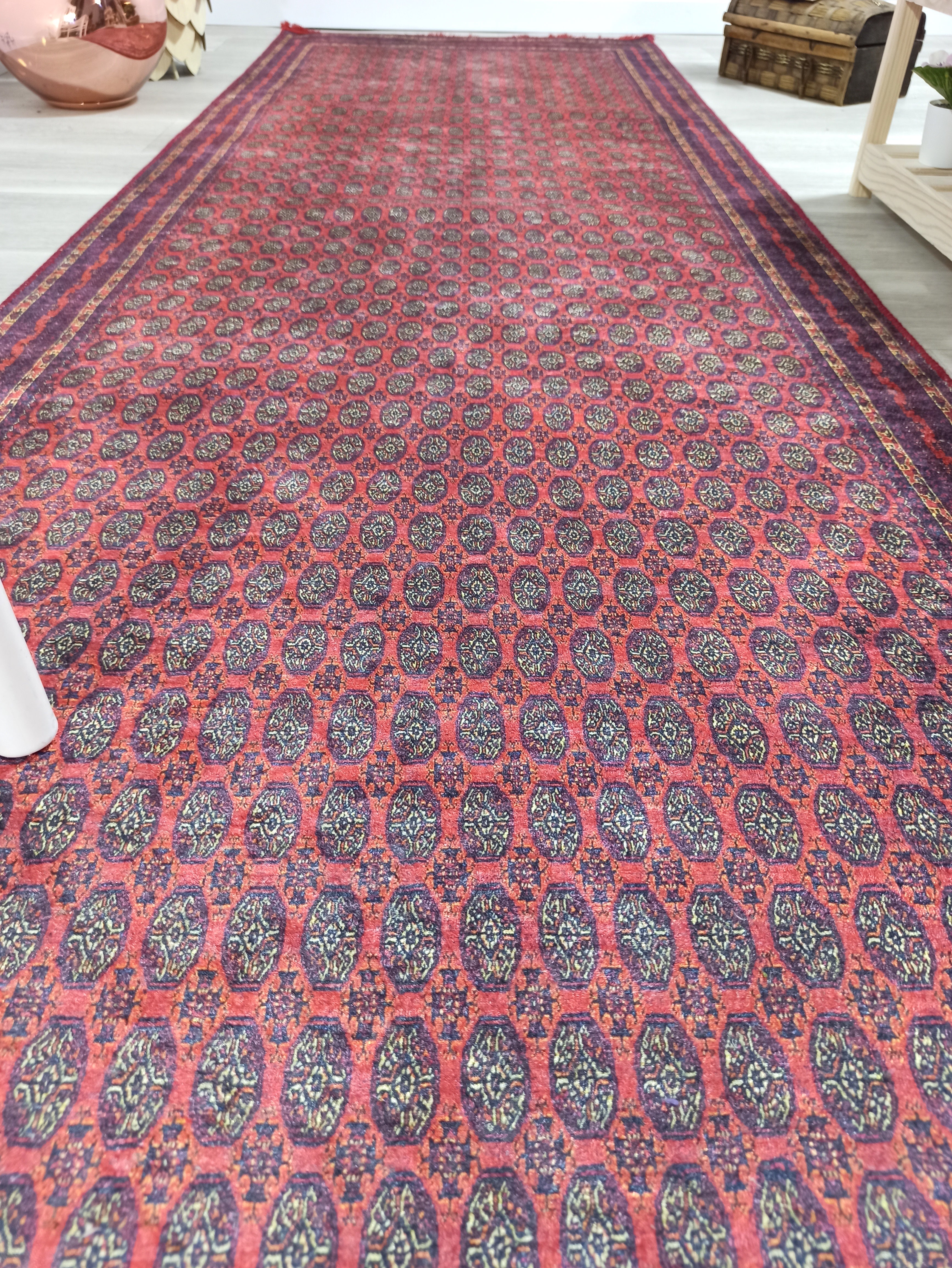 Pale Orange Beige Geometric Patterned Anatolian Kilim Carpet