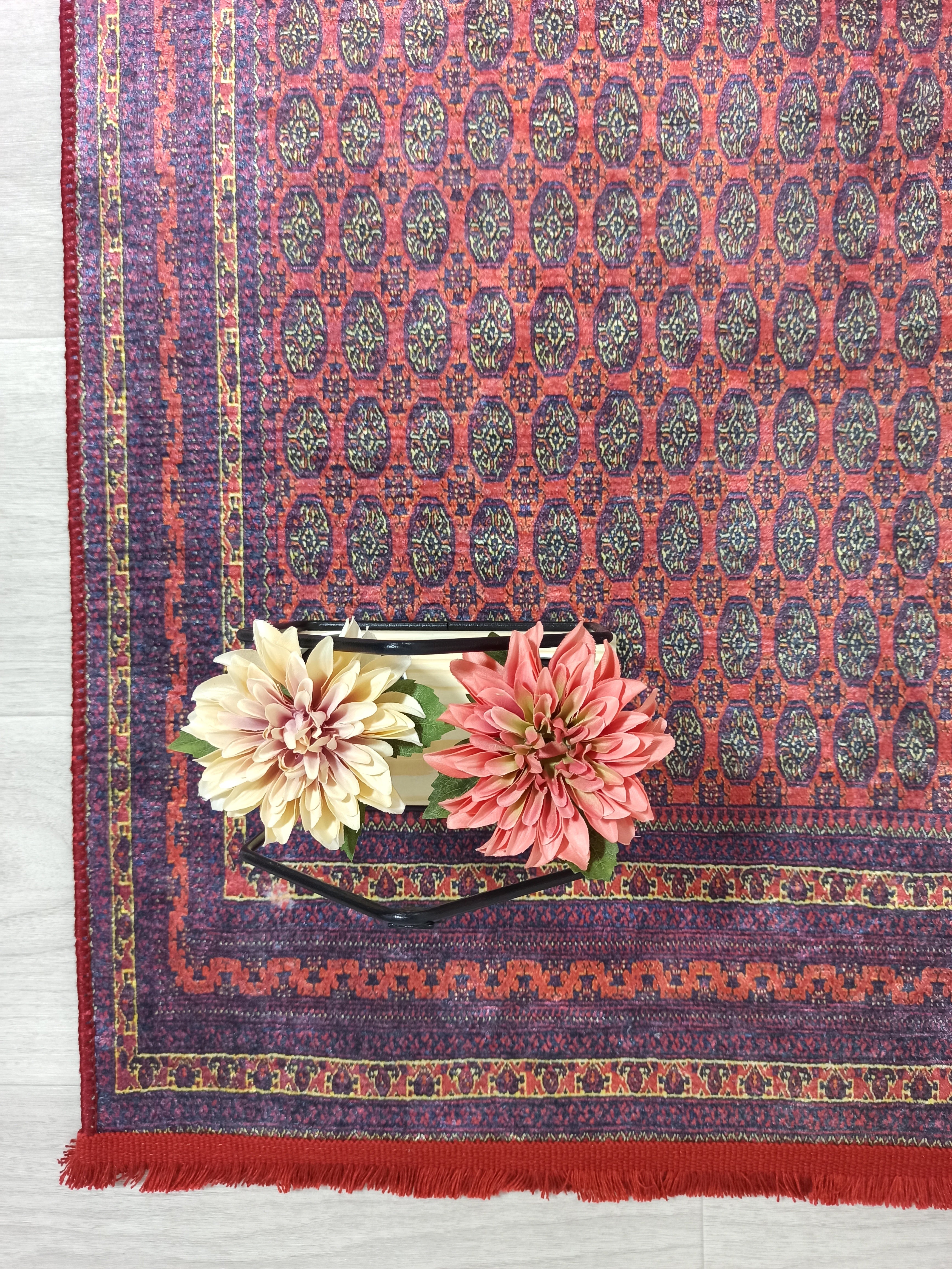 Pale Orange Beige Geometric Patterned Anatolian Kilim Carpet