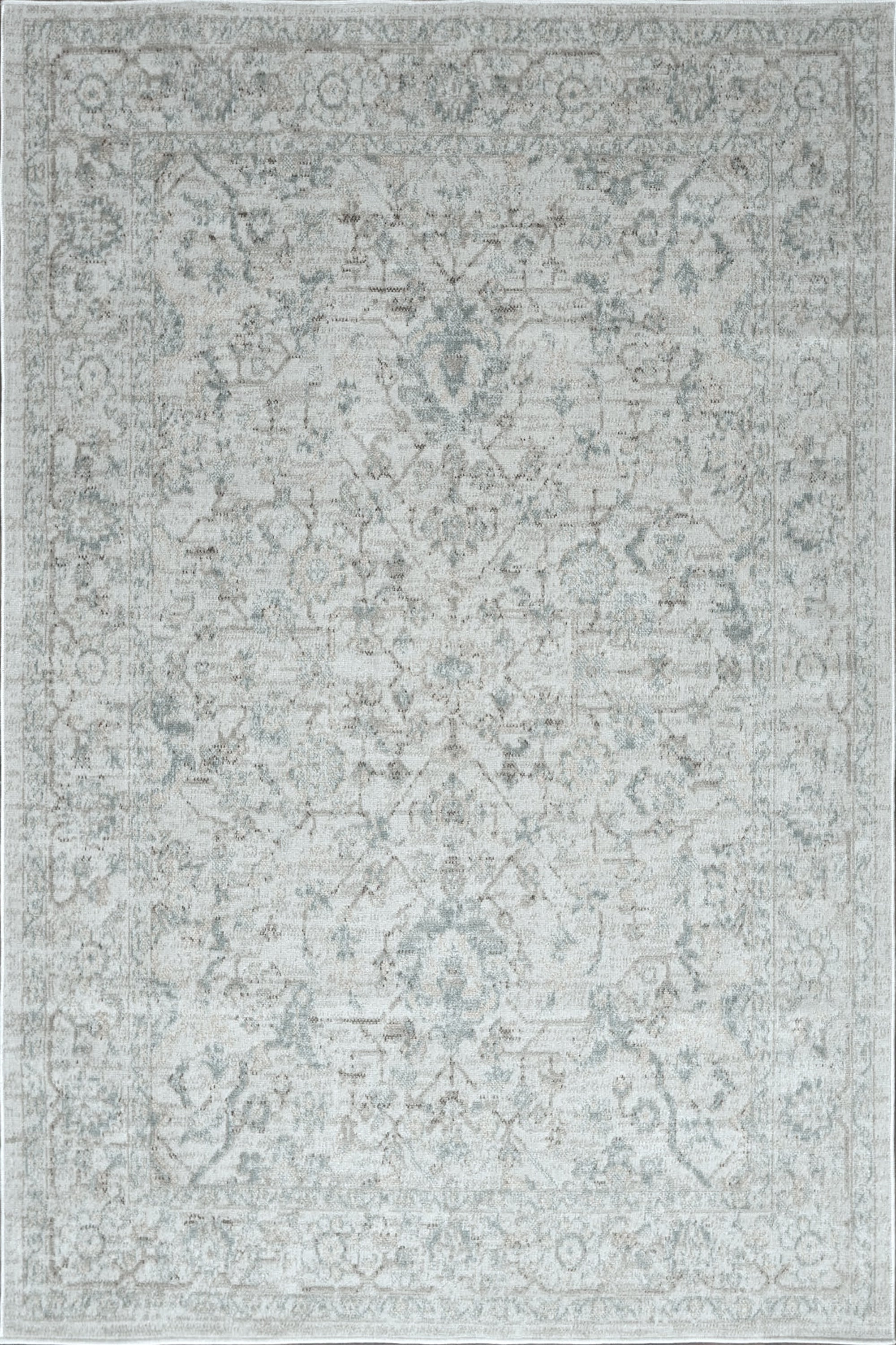 Açık Gri ve Buz Mavisi Eskitme Desenli Vintage Halı - FMBH05