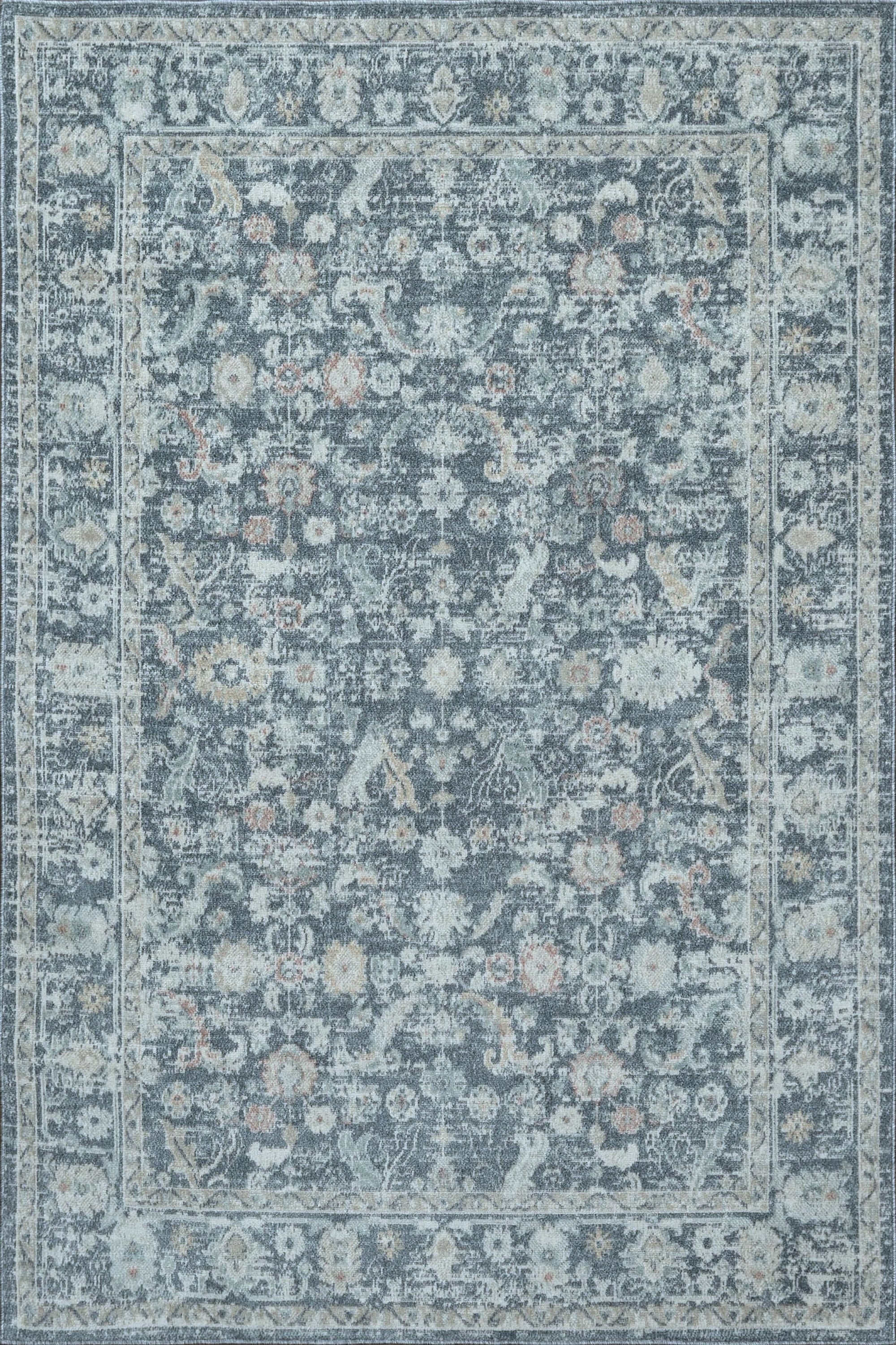 Mavi ve Antrasit Eskitme Desenli Vintage Halı - FMBH04