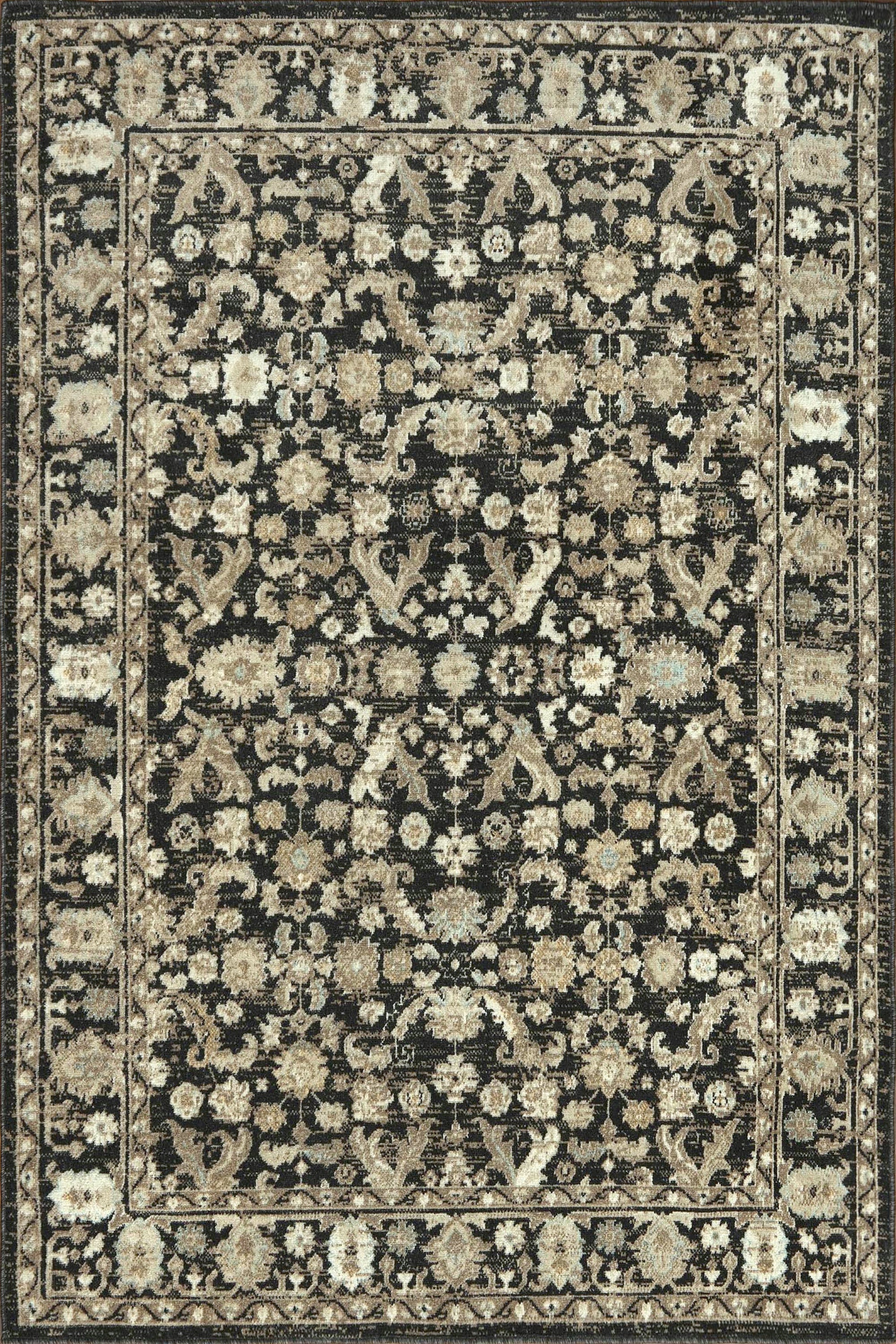 Klasik Esintili Siyah ve Bej Vintage Desenli Halı - FMBH03