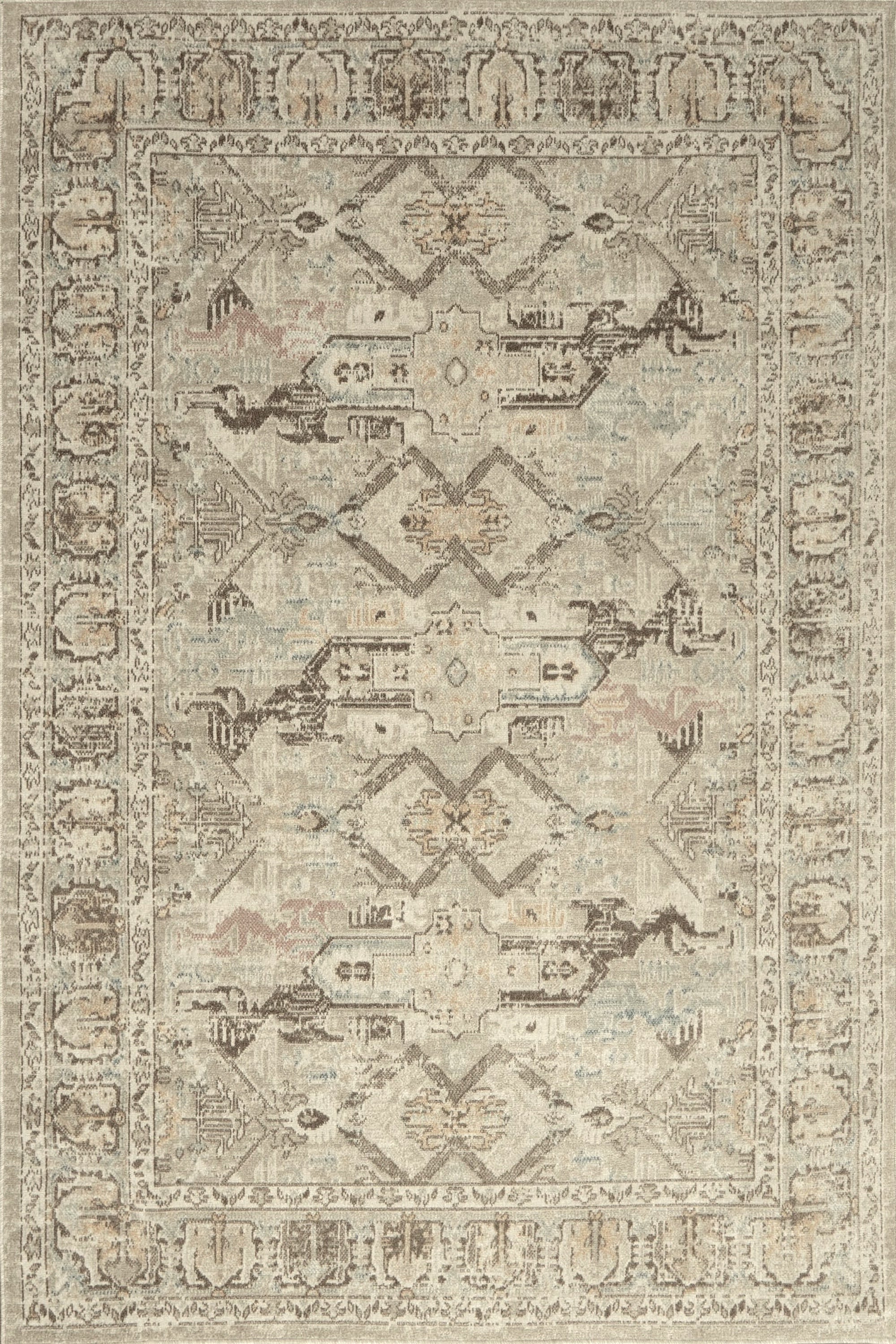 Kum Beji ve Vizon Geometrik Motifli Vintage Eskitme Halı - FMBH08