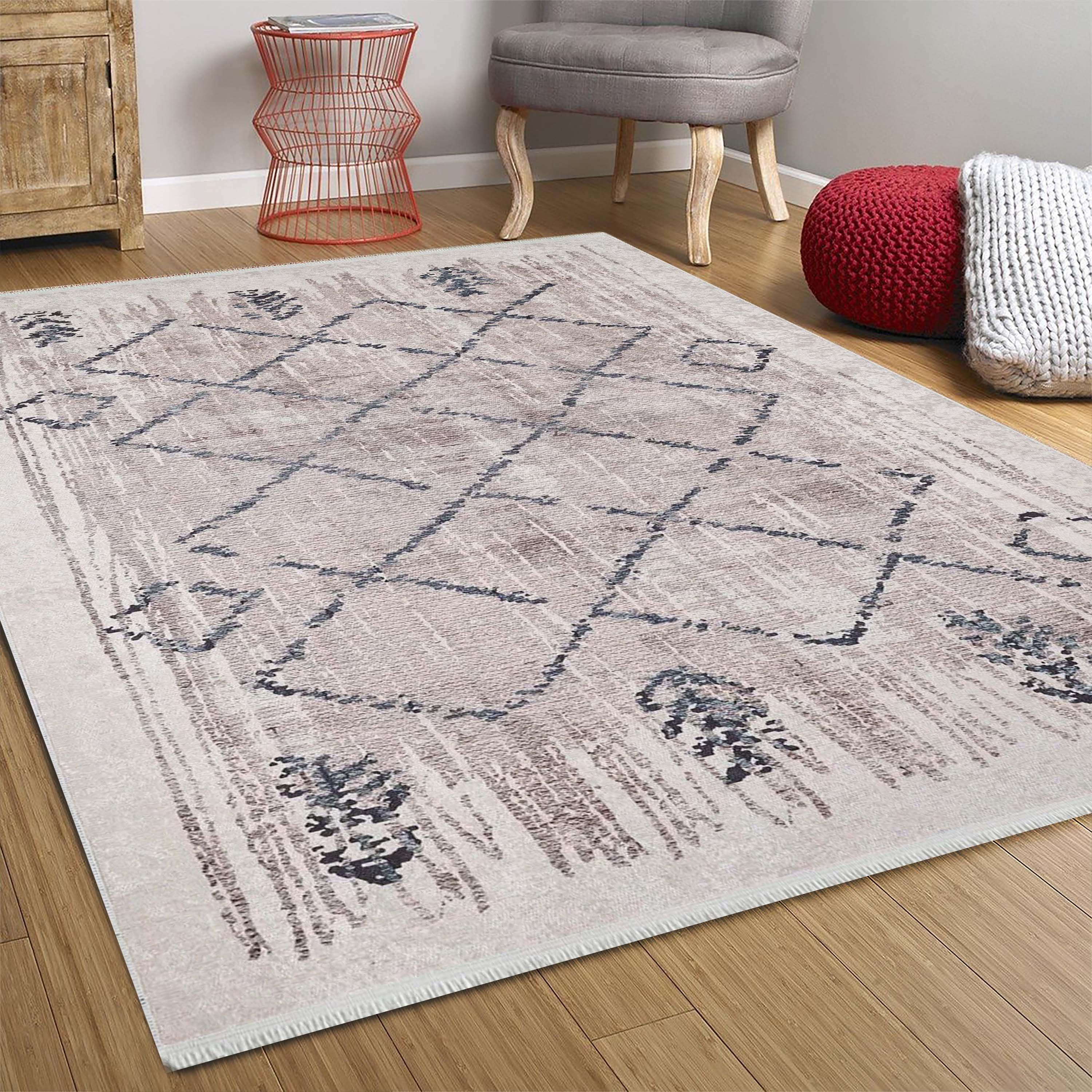 Fas Geometrik Desenli Bej Krem Halı-Pera Halı