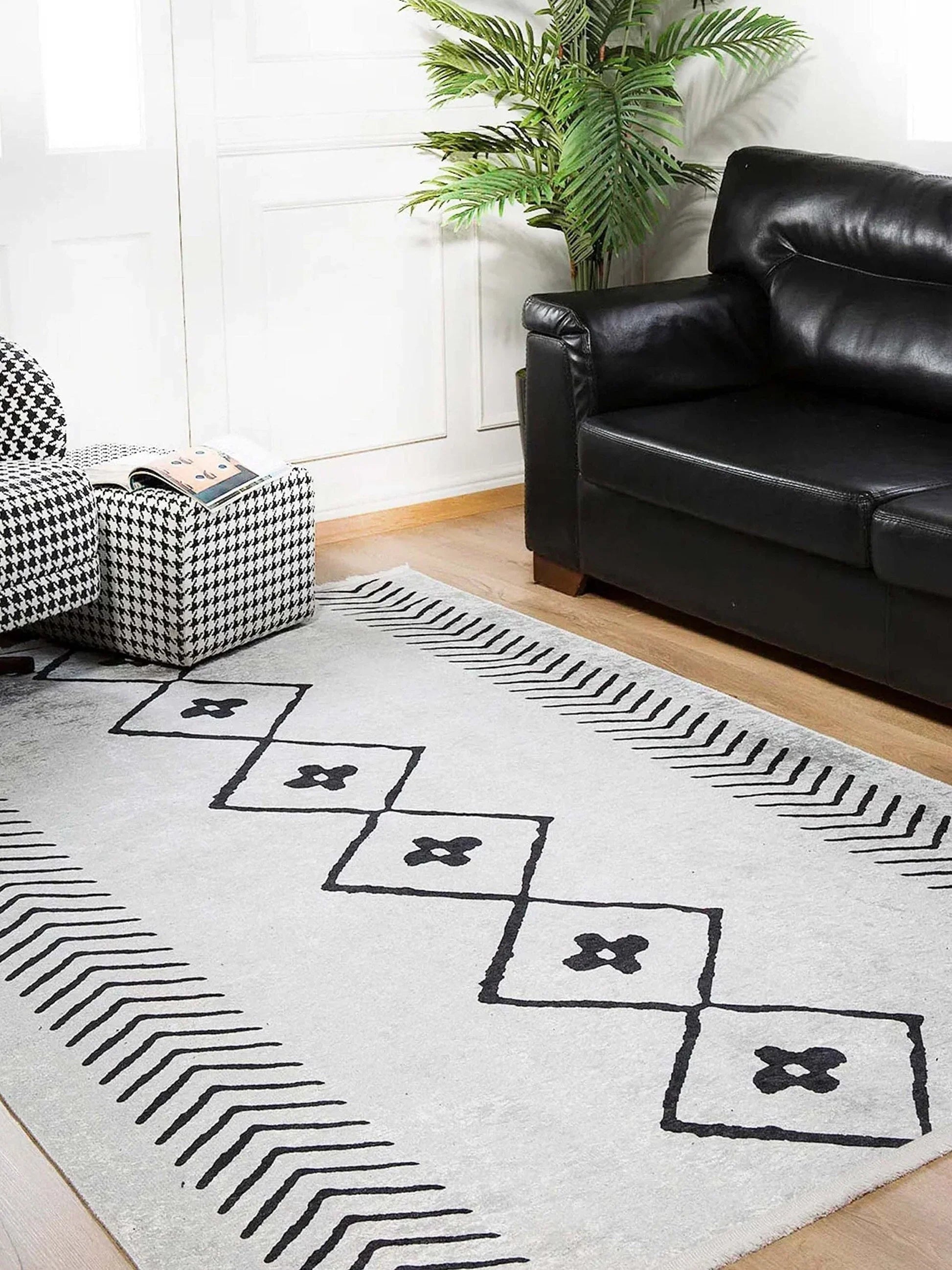 Fas Tarzı Beyaz Siyah Bohem Halı-Pera Halı