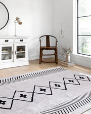 Fas Tarzı Beyaz Siyah Bohem Halı-Pera Halı