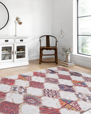 Fas Tarzı Renkli Petek Desenli Patchwork Görünümlü Halı