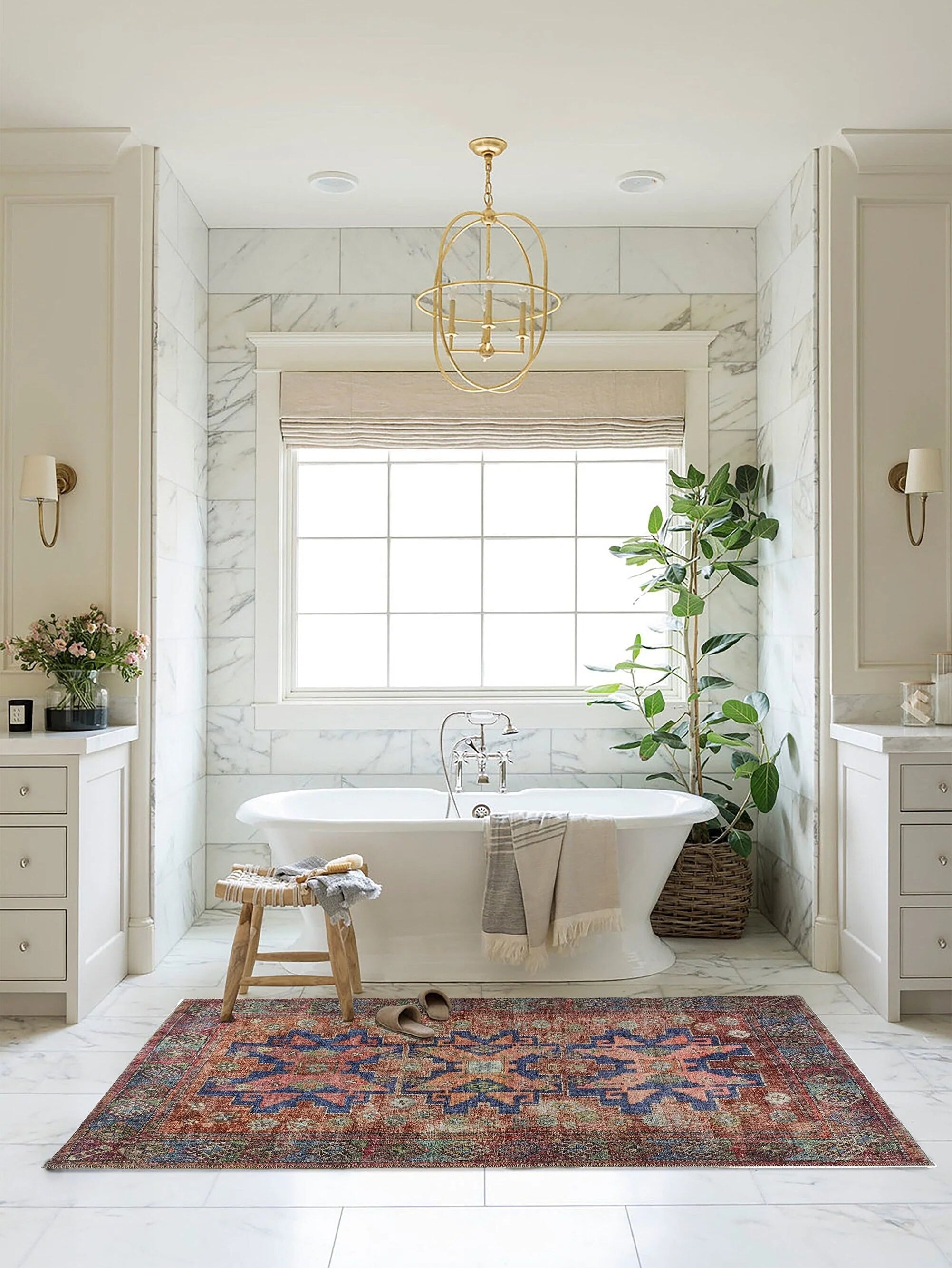 Kırmızı ve Mavi Medalyonlu Türk Halısı