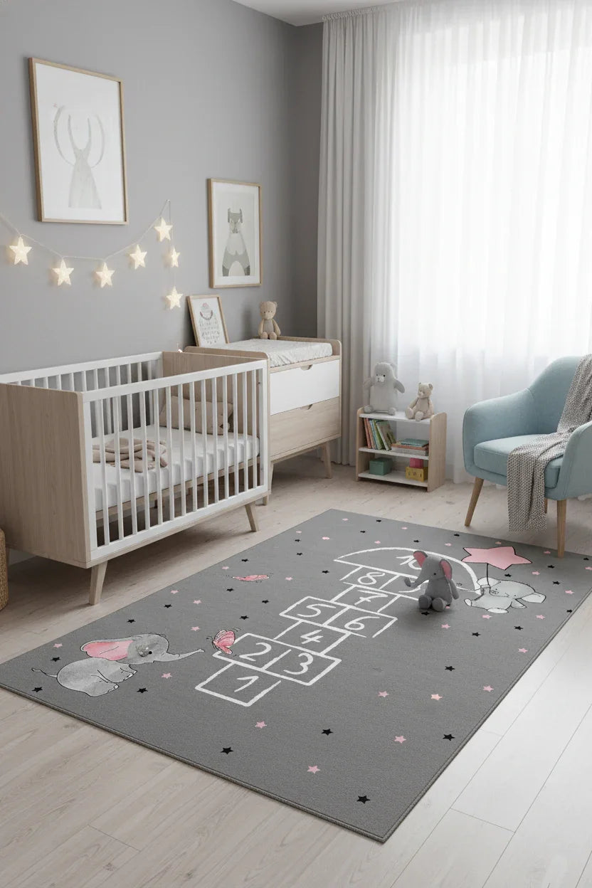 Filler ve Seksek Gri Çocuk Oyun Halısı-Pera Halı