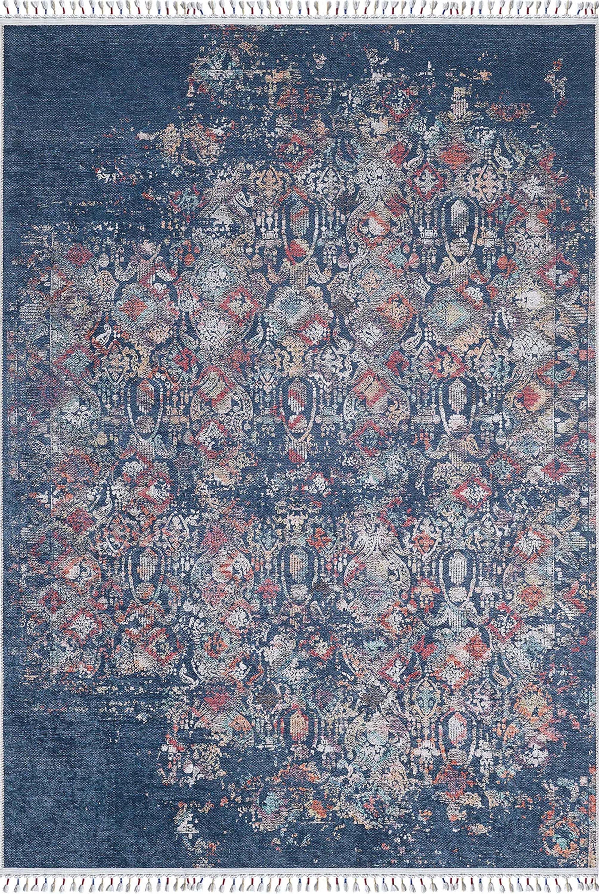 Çiçek Desenli Turkuaz Mavi Vintage Halı - Pera Halı