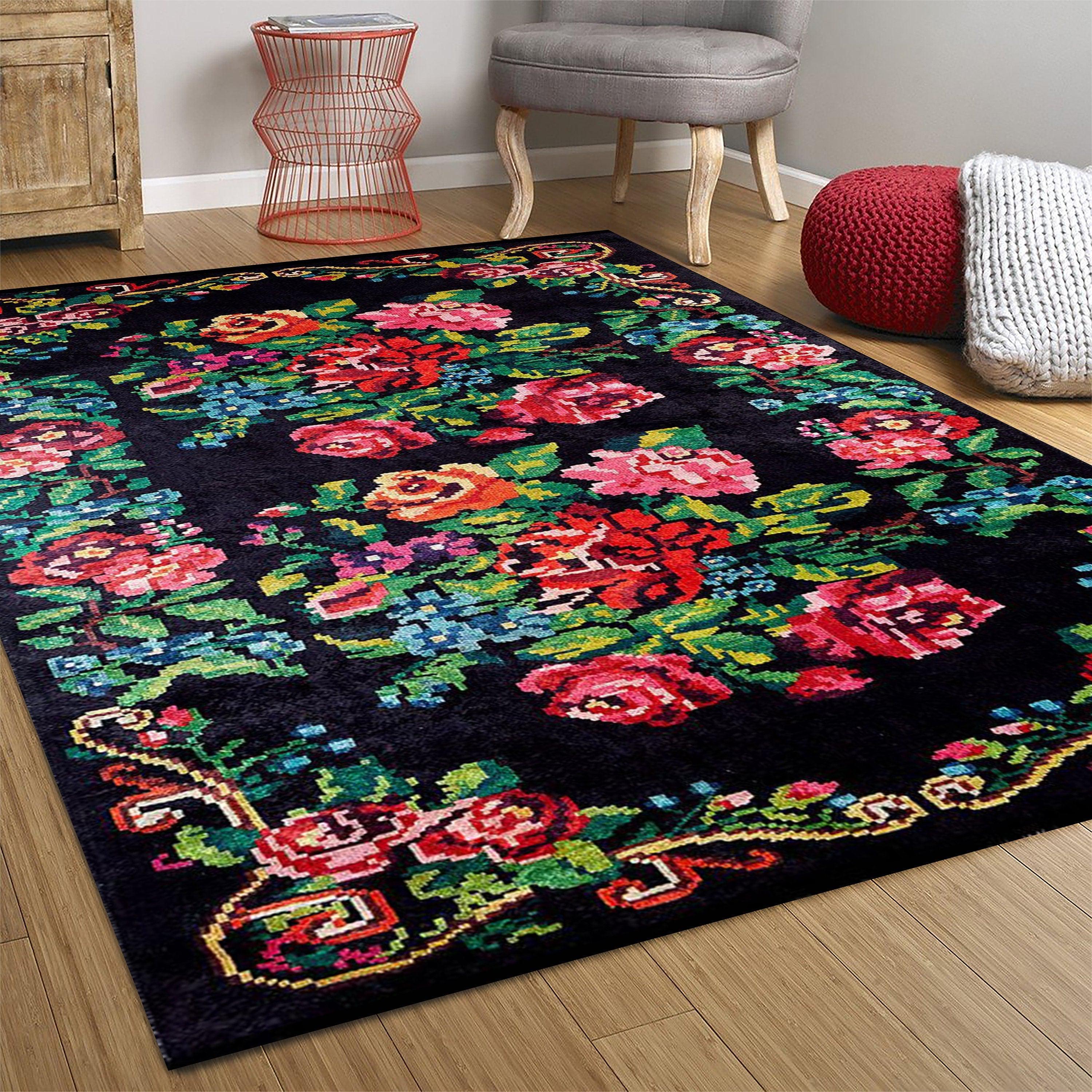 Siyah Gül Desenli Karabağ Kilim Halı - Pera Halı