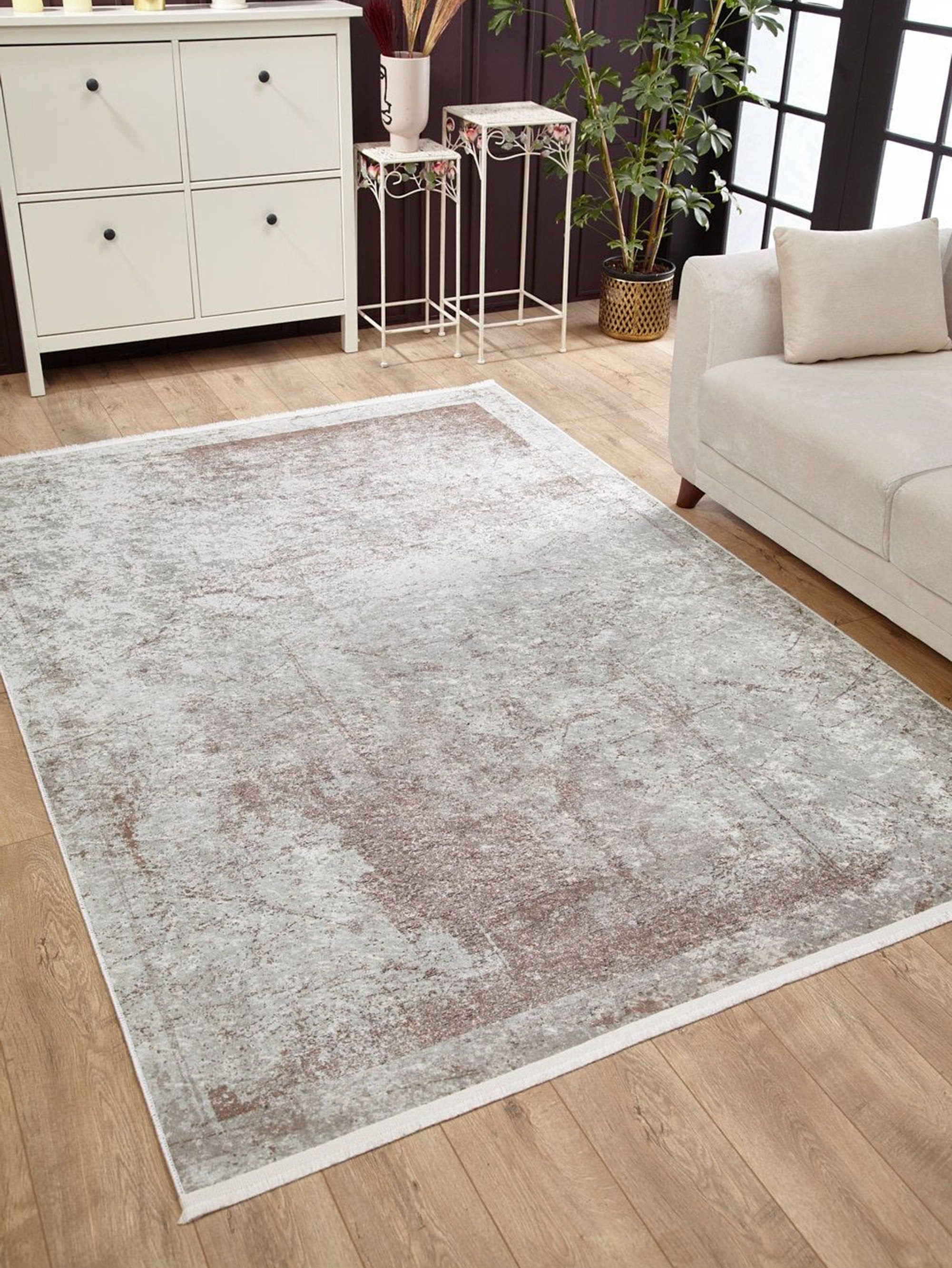 Eskitme Bej Kahverengi Abstract Desenli Halı - Pera Halı