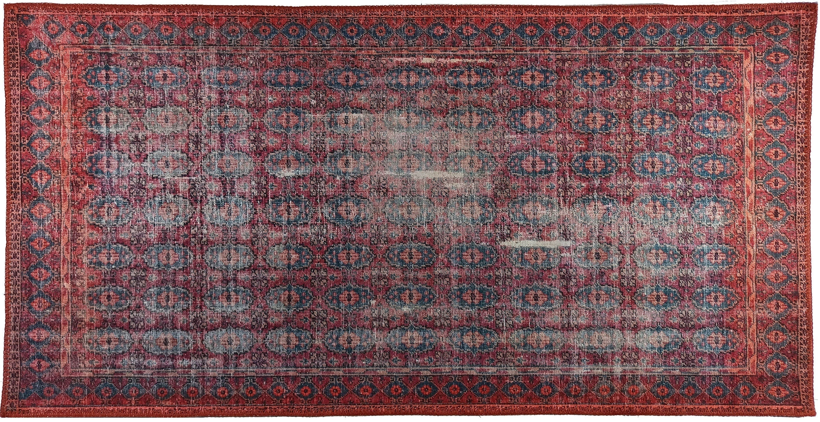 Vintage-Teppich mit Fuchsia- und Rotmuster