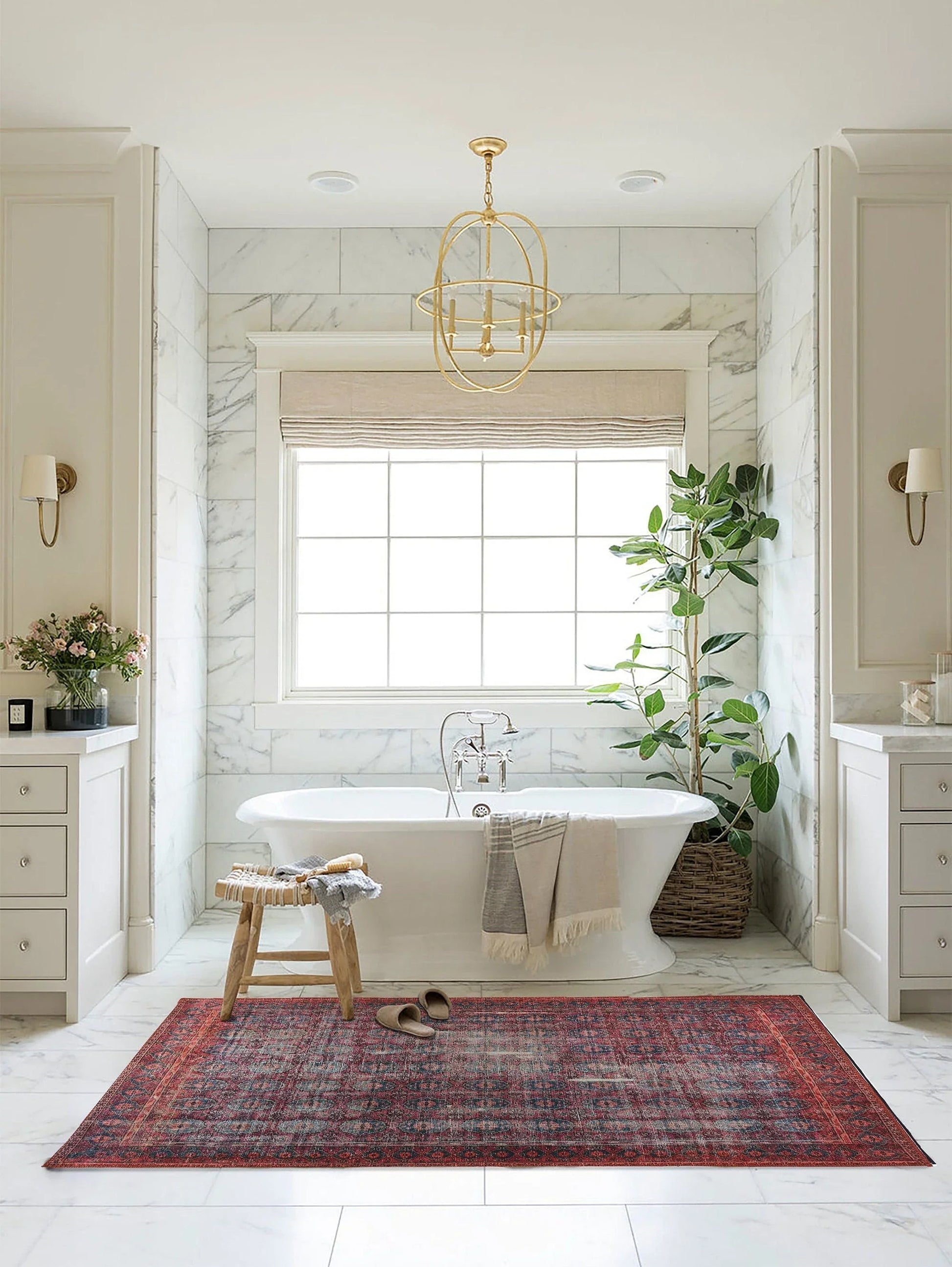 Fuşya Pembe ve Kırmızı Desenli Vintage Halı-Pera Halı