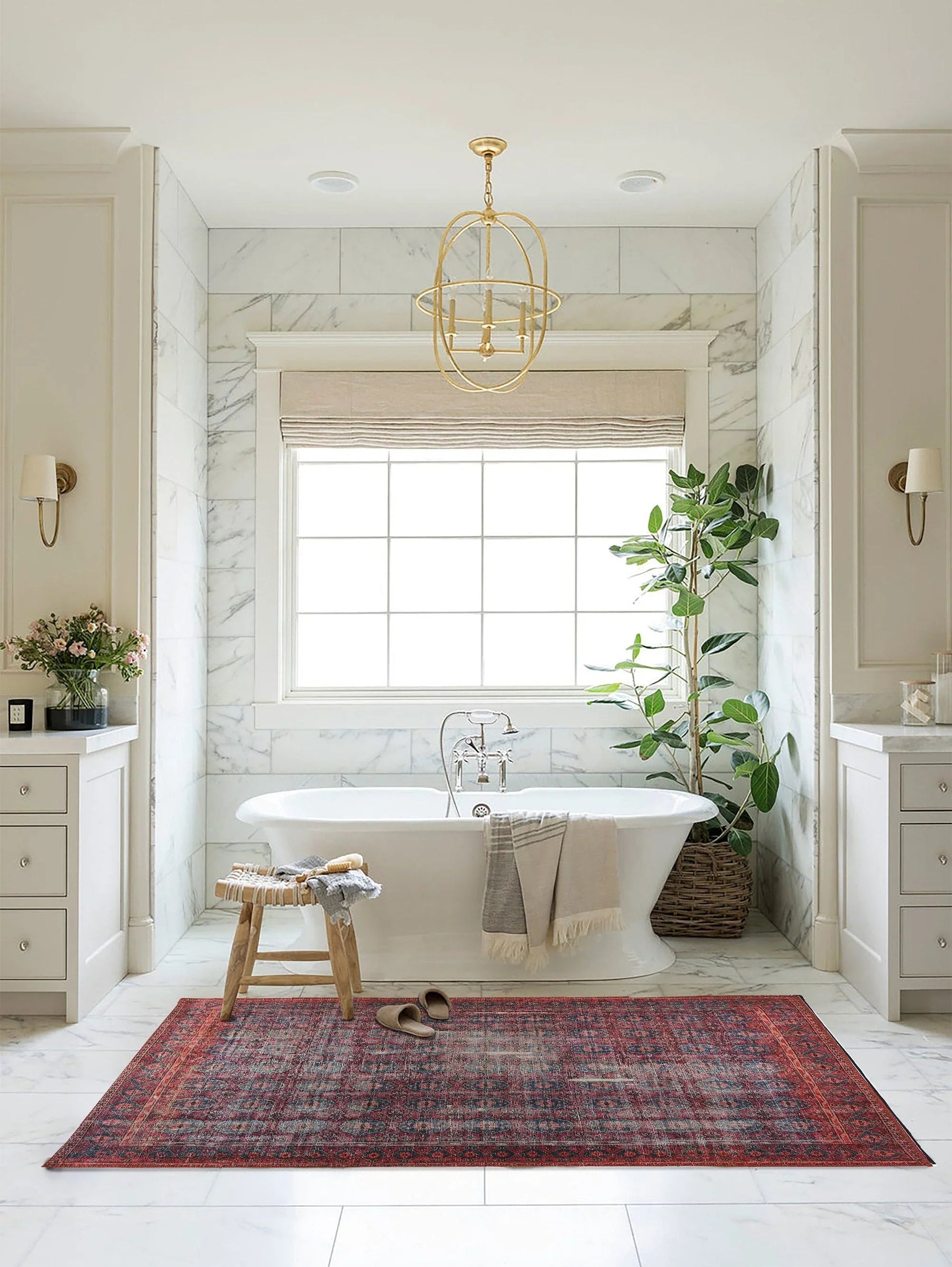 Fuşya Pembe ve Kırmızı Desenli Vintage Halı-Pera Halı