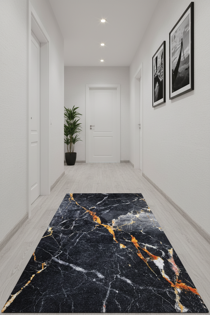 Black Gold Marble Patterned Modern Carpet