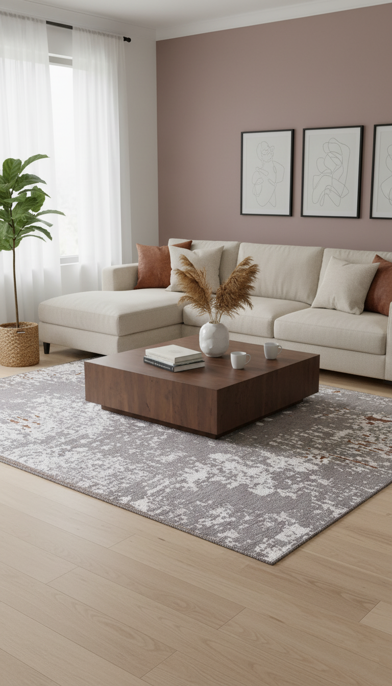 Gri Kahve Pamuk Polyester Çift Taraflı Modern Yıkanabilir Antibakteriyel Halı
