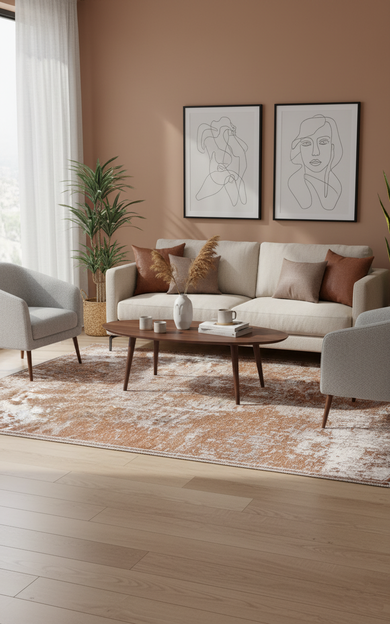 Gri Kahve Pamuk Polyester Çift Taraflı Modern Yıkanabilir Antibakteriyel Halı