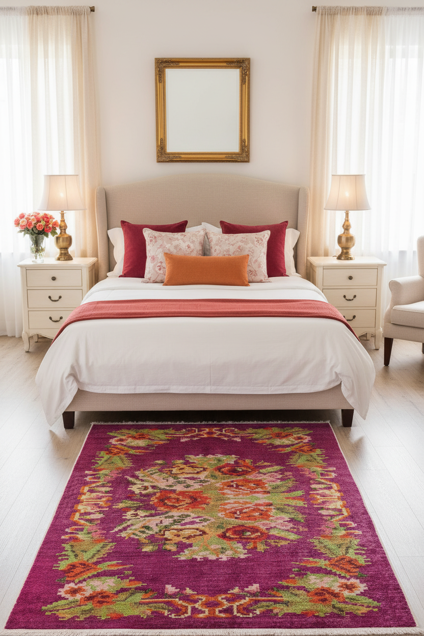 Soho Karabakh Decorative Bohemian Floral Pink Kilim Carpet - MVH 321
