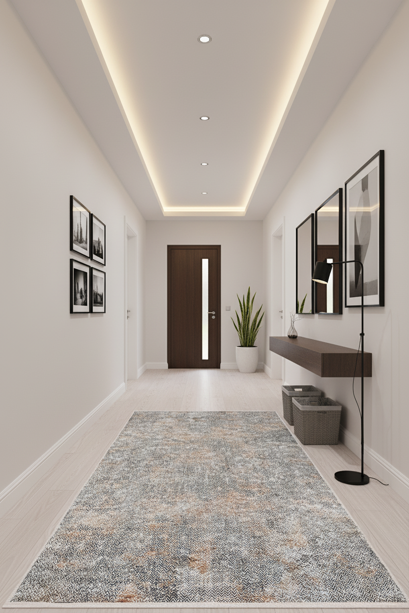 Gri, Pas ve Siyah Zikzak Desenli Halı | Modern Soyut Geçişli Kilim