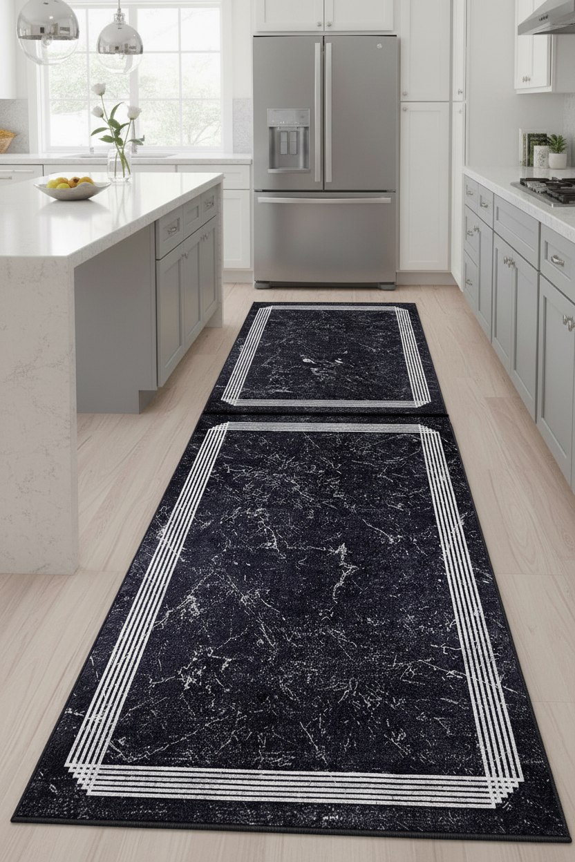 Modern Black Carpet with Marble Pattern