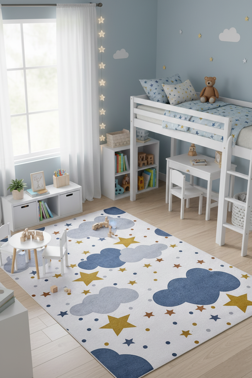 Cloud Star Gray Children's Rug