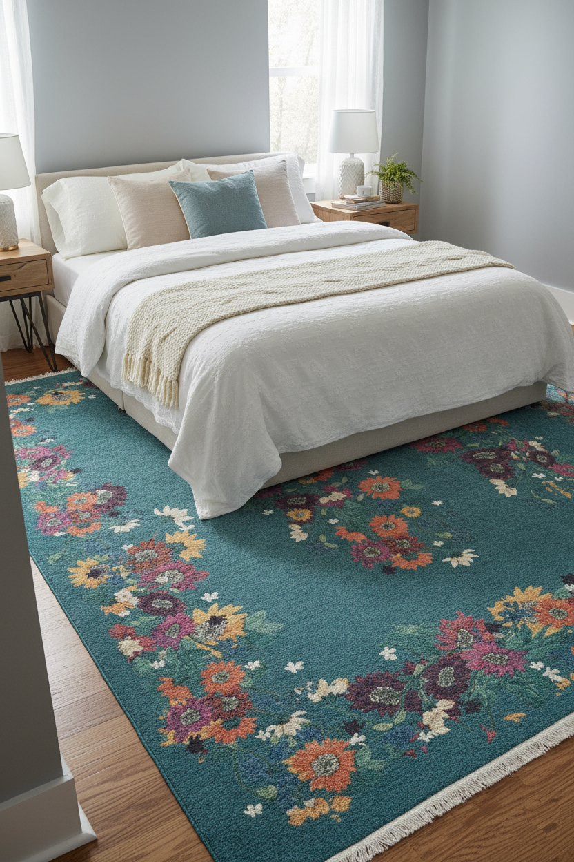 Soho Green Rose Floral Decorative Carpet MVH 1674