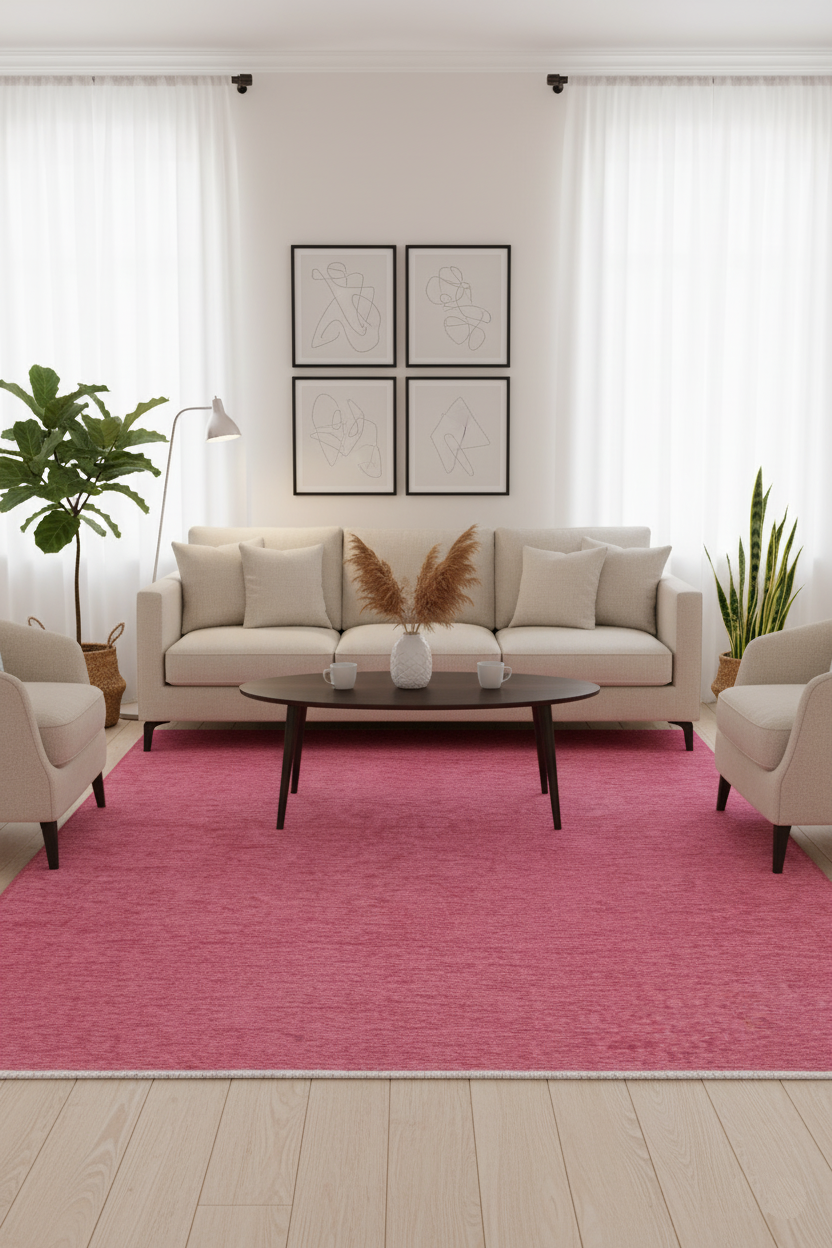 Pembe Düz Modern Bohem Halı