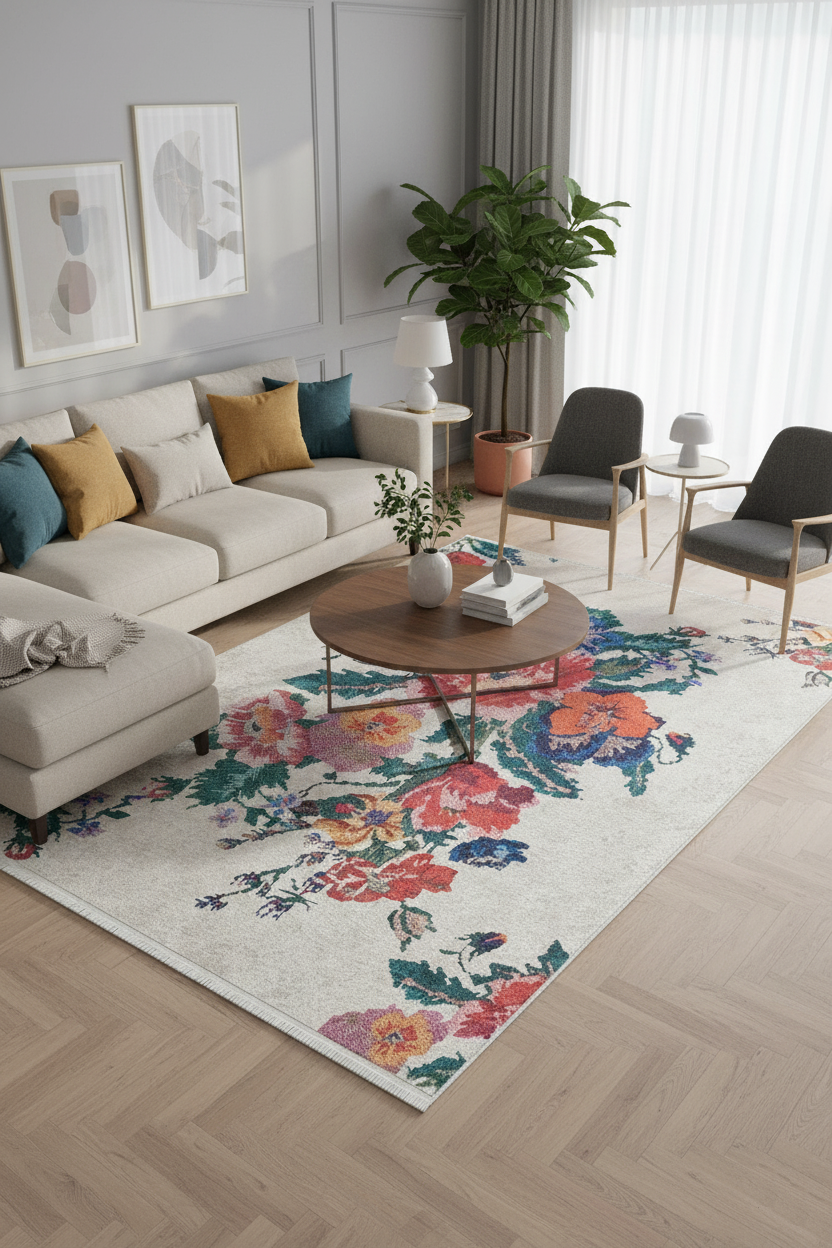 Karabakh White Floral Decorative Carpet