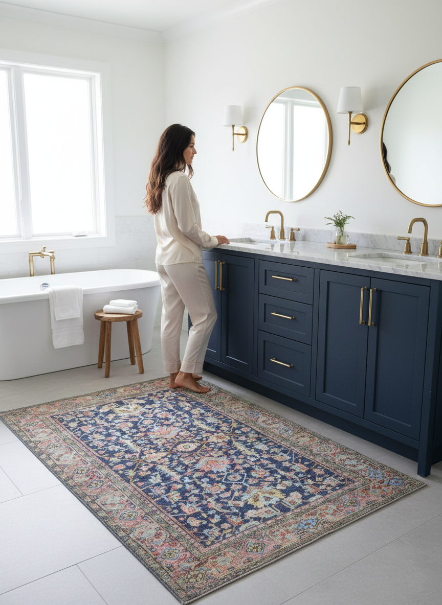 Grauer Vintage-Teppich mit geometrischem Muster