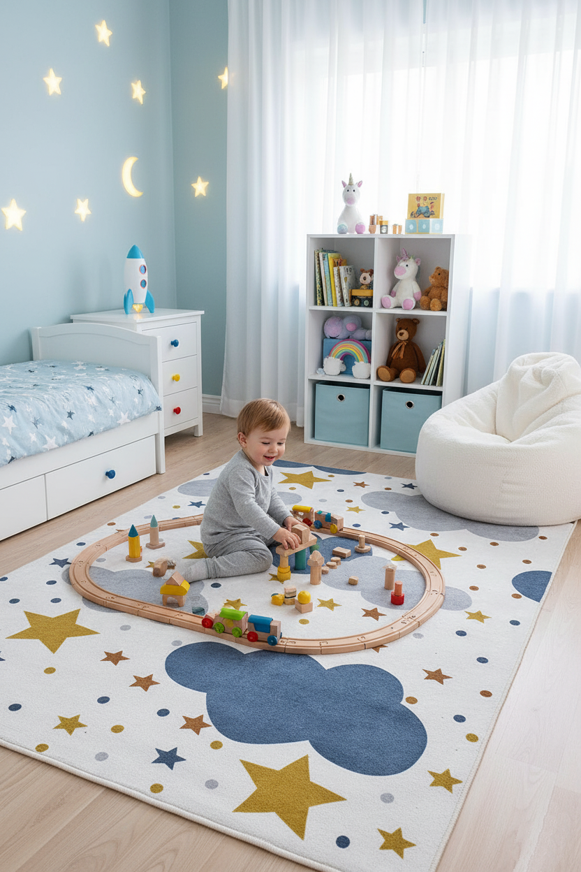 Cloud Star Gray Children's Rug