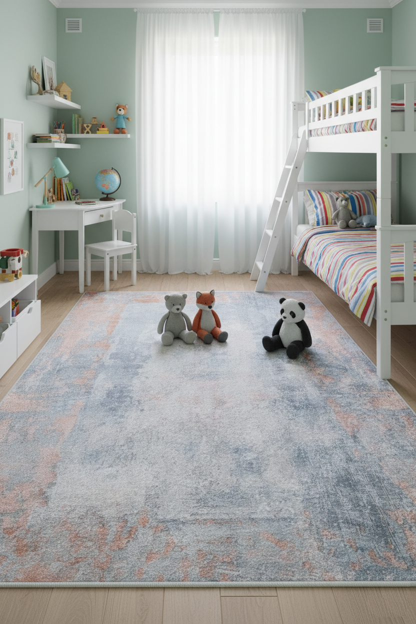 Modern Gri ve Bakır Tonlu Soyut Desenli Yıkanabilir Halı