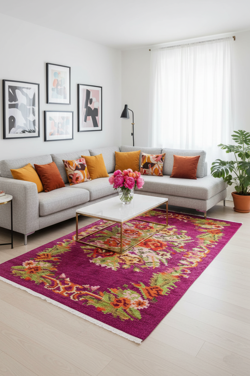 Soho Karabakh Decorative Bohemian Floral Pink Kilim Carpet - MVH 321