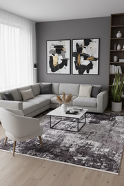 Koyu Füme ve Gri Soyut Sanat Halısı | Geçişli Efektli Modern Kilim
