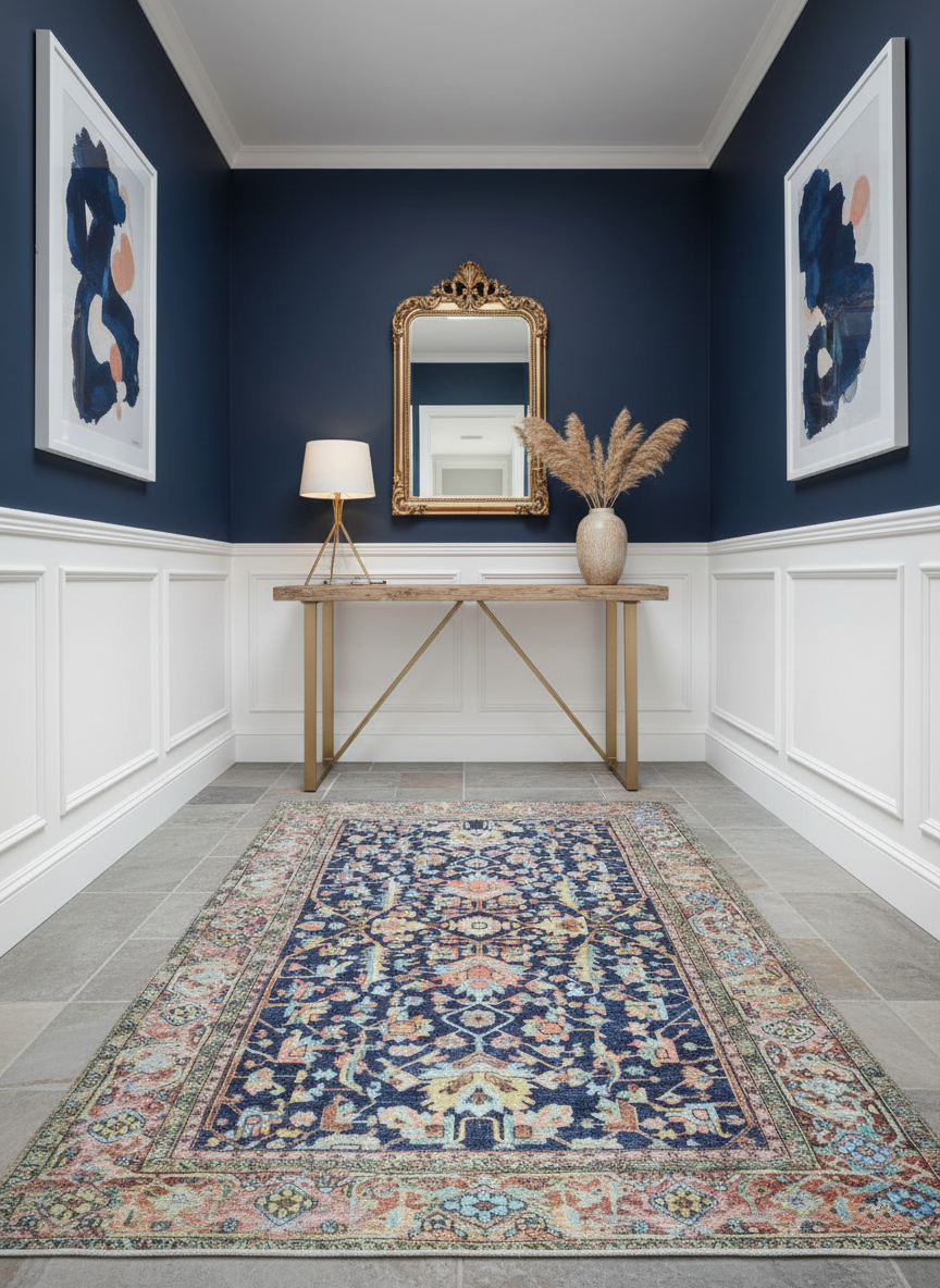 Grauer Vintage-Teppich mit geometrischem Muster