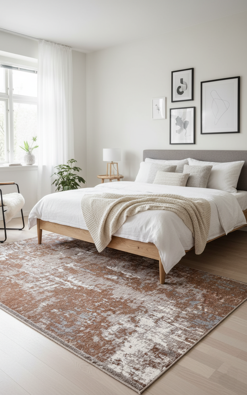 Gri Kahve Pamuk Polyester Çift Taraflı Modern Yıkanabilir Antibakteriyel Halı