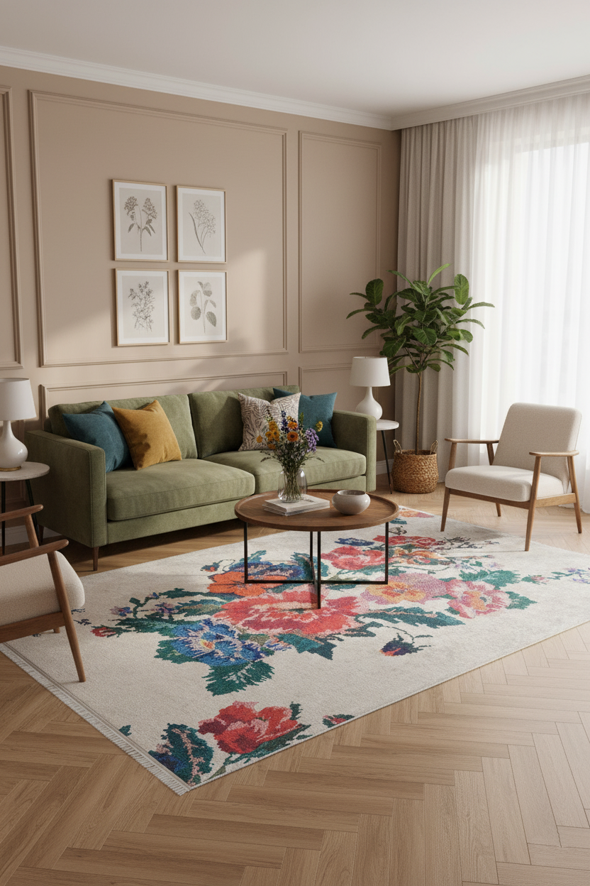 Karabakh White Floral Decorative Carpet