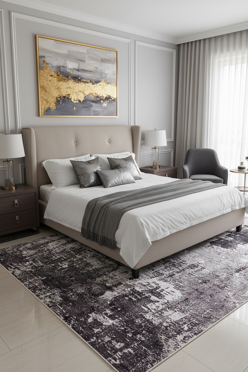 Koyu Füme ve Gri Soyut Sanat Halısı | Geçişli Efektli Modern Kilim