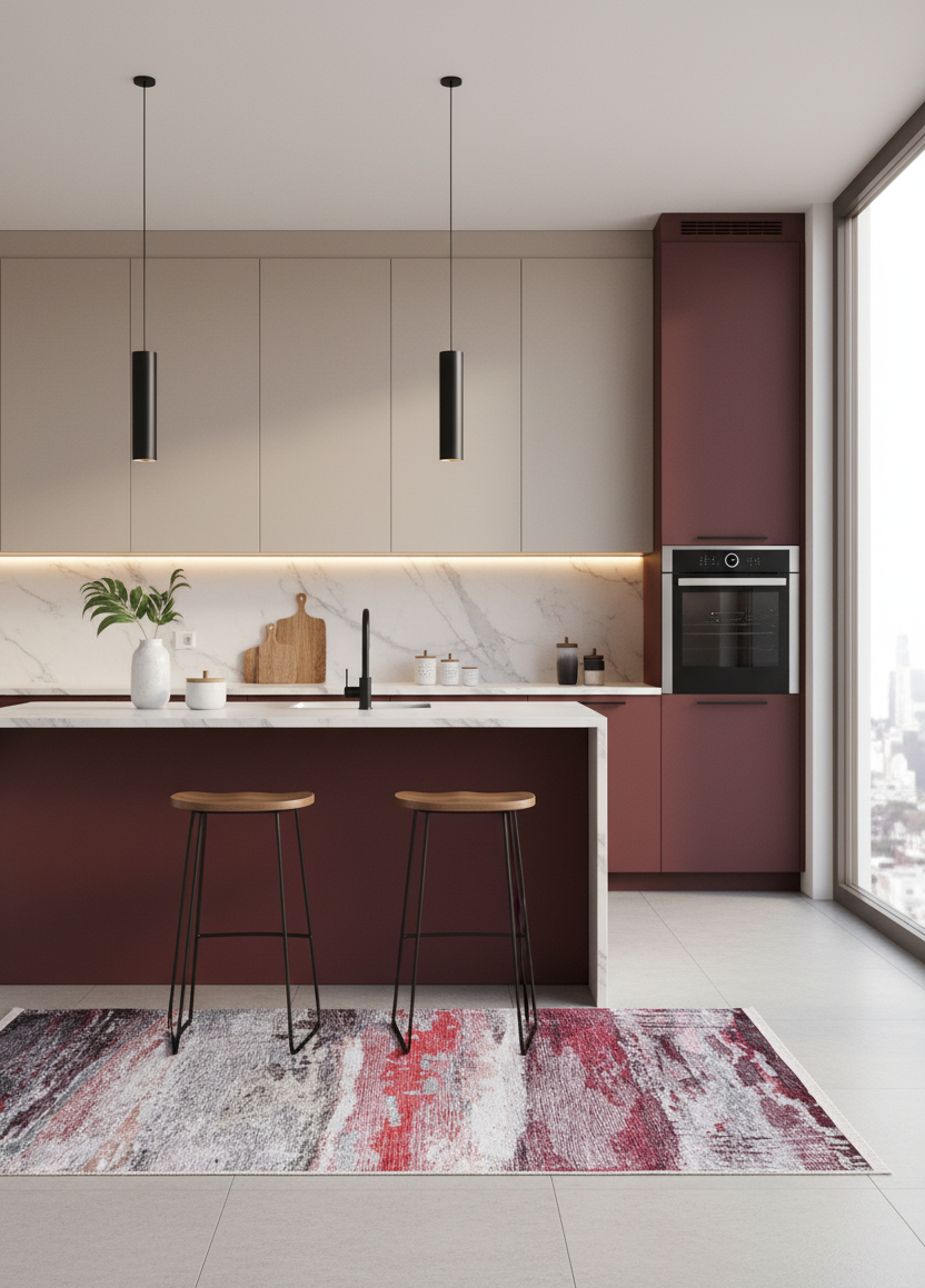 Canlı Kırmızı ve Gri Soyut Sanat Halısı | Modern Geçişli Tasarım Kilim