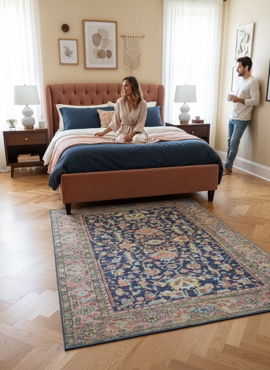 Grauer Vintage-Teppich mit geometrischem Muster