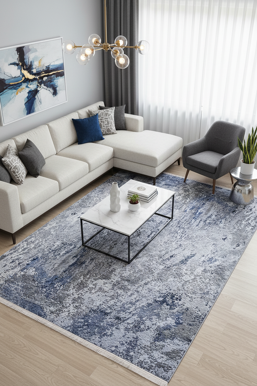 Mavi Gri Modern Halı