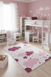 Cloud Star Pink Cream Children's Rug