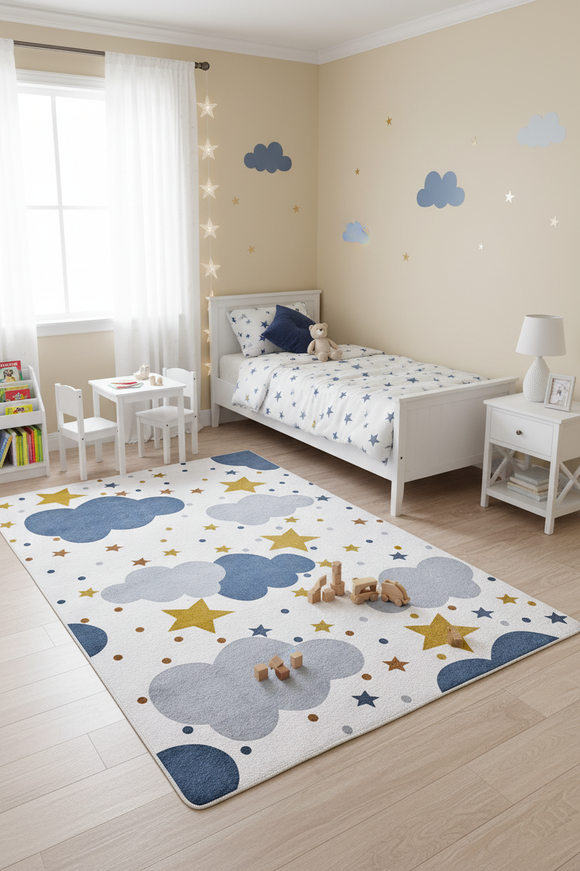 Cloud Star Gray Children's Rug