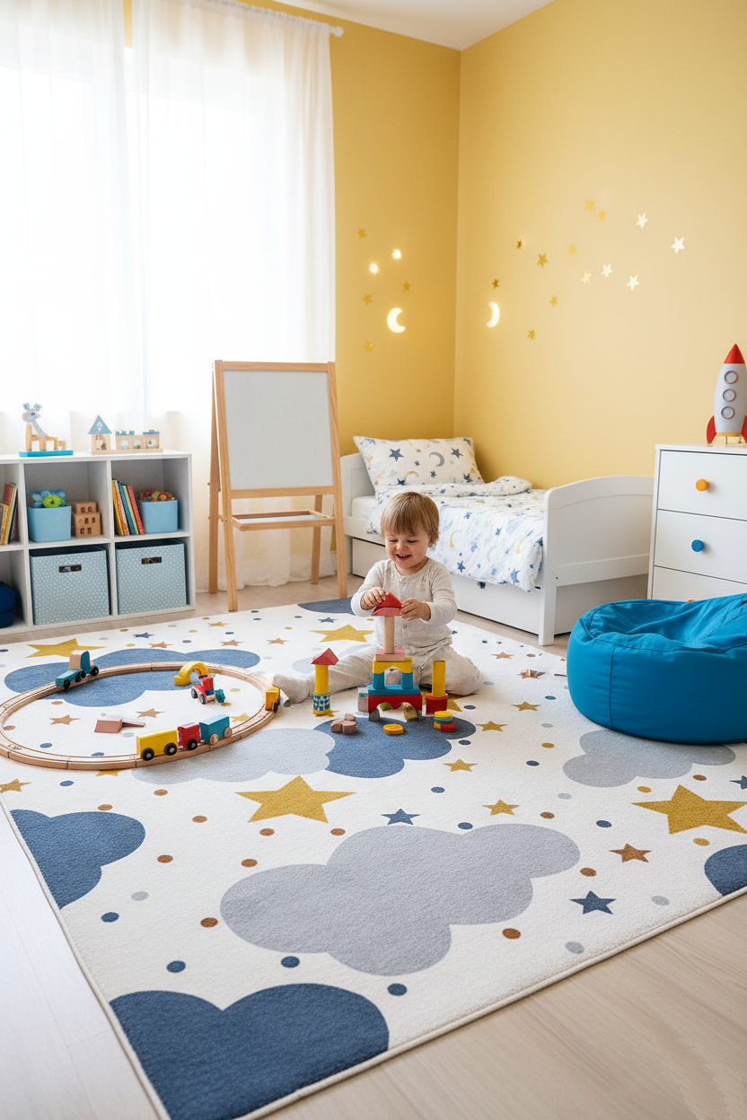Cloud Star Gray Children's Rug