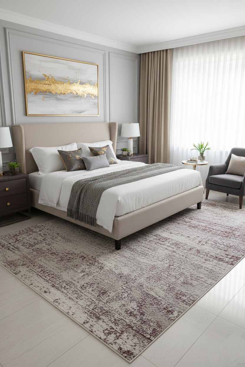 Krem, Bordo ve Gri Soyut Sanat Halısı | Modern Geçişli Efektli Kilim