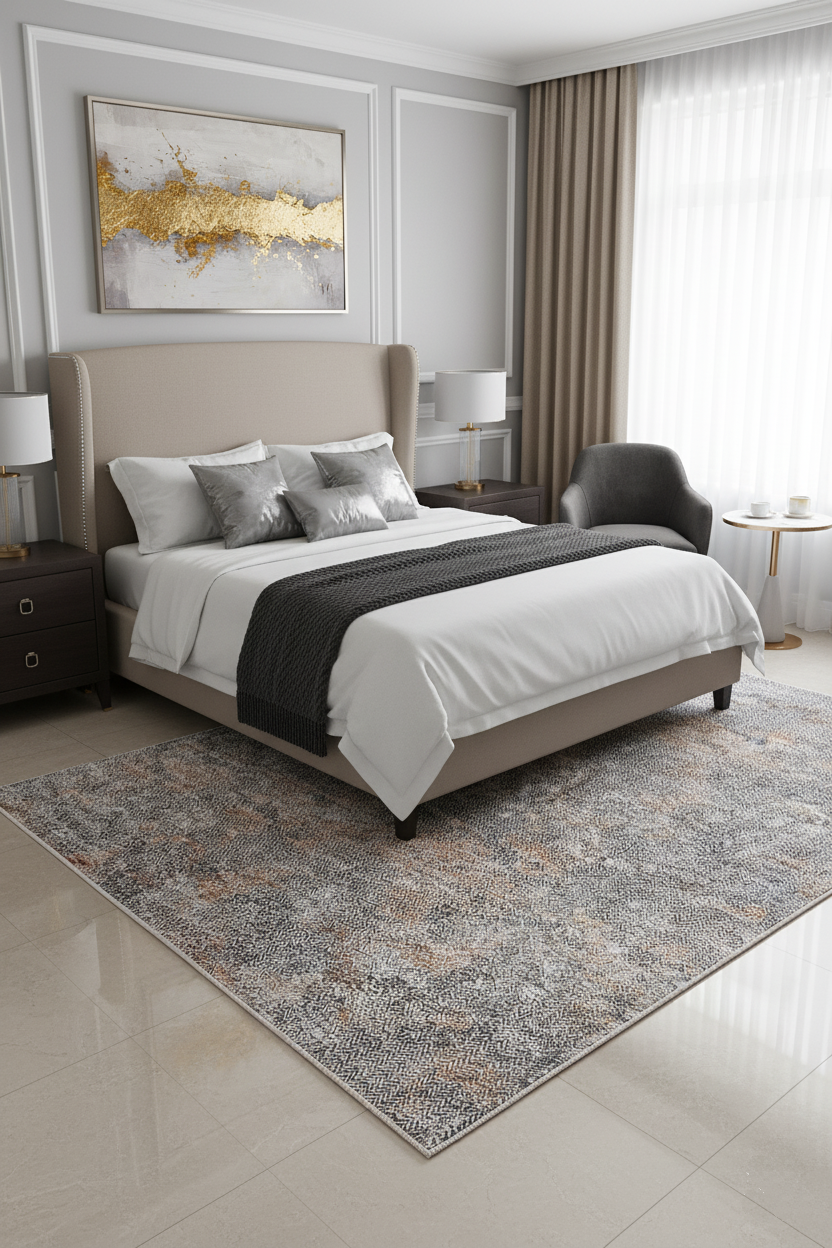Gri, Pas ve Siyah Zikzak Desenli Halı | Modern Soyut Geçişli Kilim