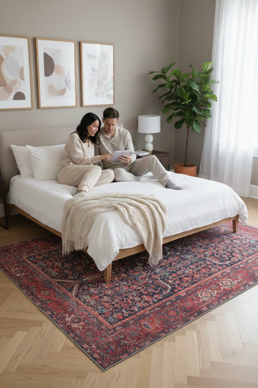 Marineblauer und brauner Vintage-Teppich mit Medaillonmuster