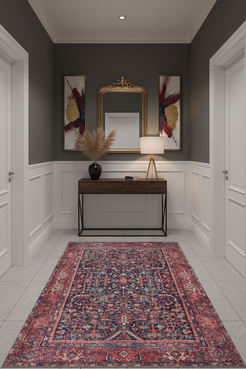 Marineblauer und brauner Vintage-Teppich mit Medaillonmuster